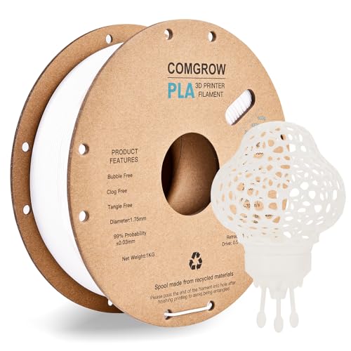Comgrow خيوط طابعة ثلاثية الأبعاد من كومغرو، خيوط PLA لطابعة ثلاثية الأبعاد 1.75 مم، دقة أبعاد +/- 0.02 مم، بكرة PLA بيضاء 1 كجم - Image 1