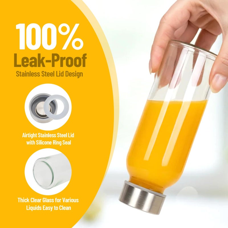 Luxfuel 10 oz Clear Glass Bottle with Lid, Reusable Glass Water Bottles with Stainless Steel Cap & Straws for Juicing, Milk, Ginger & Smoothies, Refrigerator, Leak-Proof, Juice Containers Set of 8 - Image 2