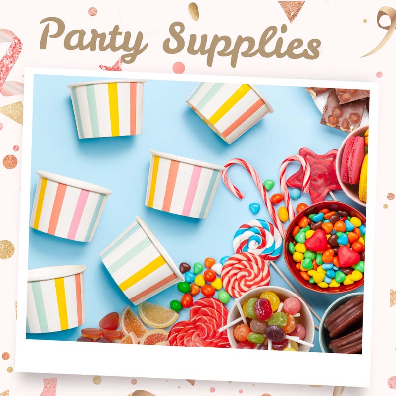 MATICAN Paper Ice Cream Cups, 50-Count 4-Oz Disposable Dessert, Snack Bowls for Hot or Cold Food, 4-Ounce Party Supplies Treat Cups for Sundae, Frozen Yogurt, Soup, Pastel Stripes - Image 2