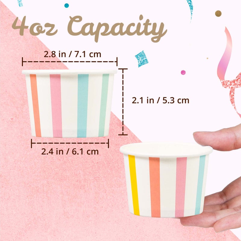 MATICAN Paper Ice Cream Cups, 50-Count 4-Oz Disposable Dessert, Snack Bowls for Hot or Cold Food, 4-Ounce Party Supplies Treat Cups for Sundae, Frozen Yogurt, Soup, Pastel Stripes - Image 4