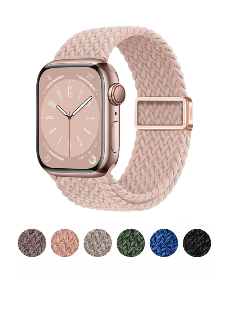 ARX Apple Watch Strap 44/45/46/49mm Compatible with Series 3 to 11 / SE / Ultra – Elastic Braided Nylon Magnetic Buckle – Pink - Image 1