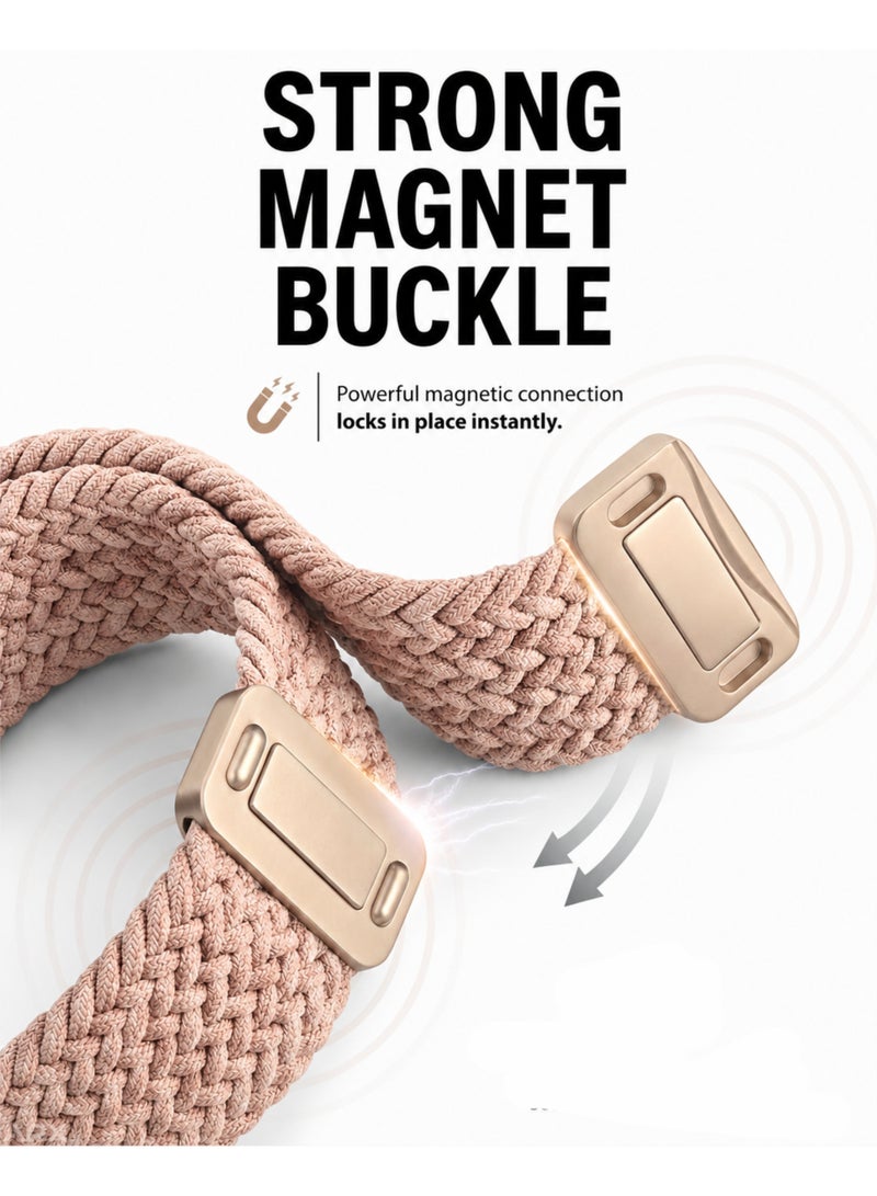 ARX Apple Watch Strap 44/45/46/49mm Compatible with Series 3 to 11 / SE / Ultra – Elastic Braided Nylon Magnetic Buckle – Pink - Image 3