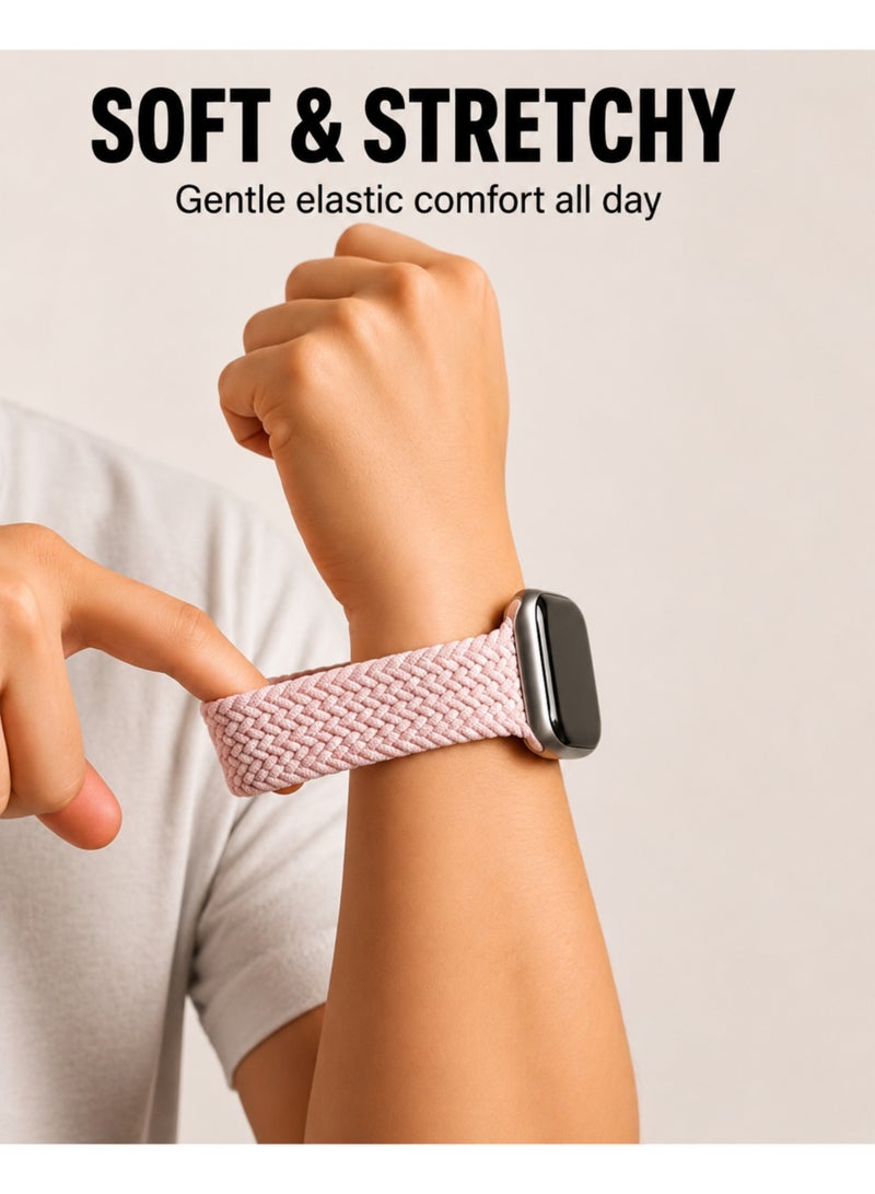 ARX Apple Watch Strap 44/45/46/49mm Compatible with Series 3 to 11 / SE / Ultra – Elastic Braided Nylon Magnetic Buckle – Pink - Image 5