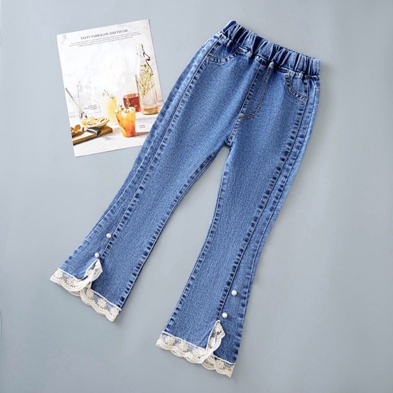 Stretch Girls' Horn Pants Spring Girls Korean Style Casual Jeans For Children And Students - Image 1