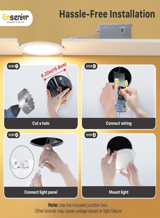Ensenior 12 Pack 6 Inch LED Recessed Ceiling Light, Dimmable, 6000K Clear White, 1050LM 12W 120V, High Brightness Canless Wafer Downlight - ETL&FCC&IC - Image 5