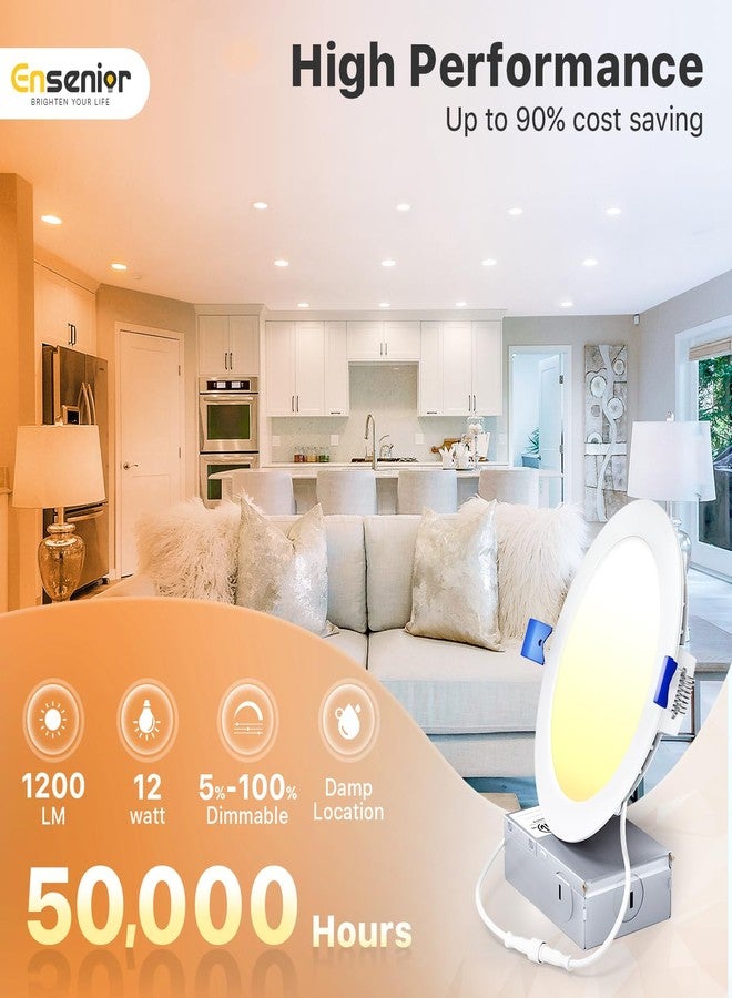Ensenior 12 Pack 6 Inch LED Recessed Ceiling Light, Dimmable, 6000K Clear White, 1050LM 12W 120V, High Brightness Canless Wafer Downlight - ETL&FCC&IC - Image 3