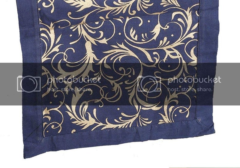 Dekor World Cotton Gold Printed Blue Table Runner (33x240cm) (Pack of 1)-8 Seater Dining & Center Table - Image 2