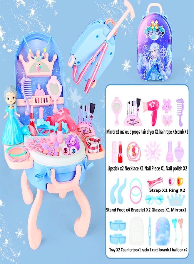 فاشون هوم مجموعة مكياج ديزني فروزن إلسا آنا للبنات، حقيبة مستحضرات تجميل بعجلات - Image 1