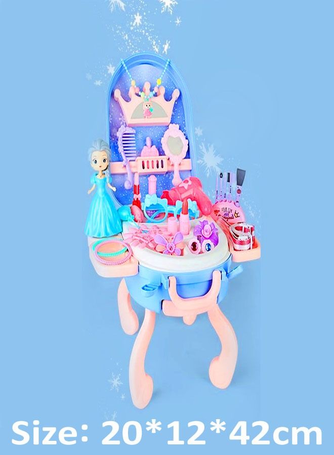 فاشون هوم مجموعة مكياج ديزني فروزن إلسا آنا للبنات، حقيبة مستحضرات تجميل بعجلات - Image 4