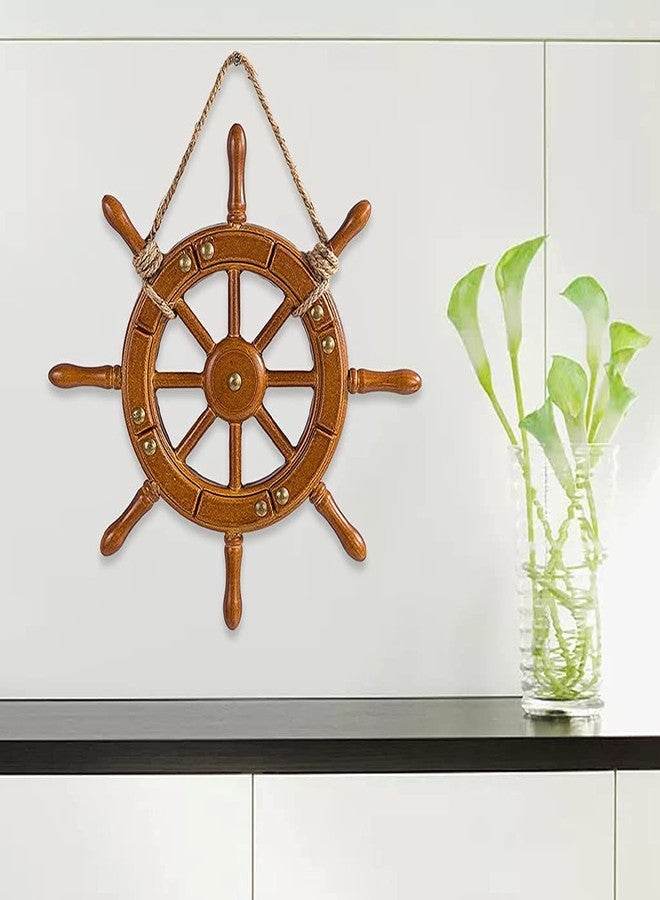 koTTIYA Mediterranean Theme Wood Ship Wheel Boat Ornament Decorative Nautical Beach Ship Wheel for Home Wall Party Decoration - 35cm - Image 5