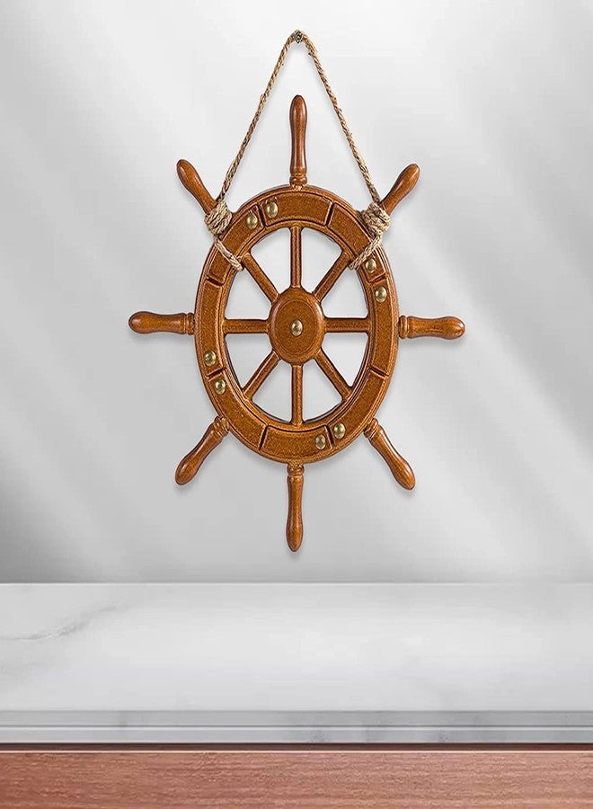 koTTIYA Mediterranean Theme Wood Ship Wheel Boat Ornament Decorative Nautical Beach Ship Wheel for Home Wall Party Decoration - 35cm - Image 4