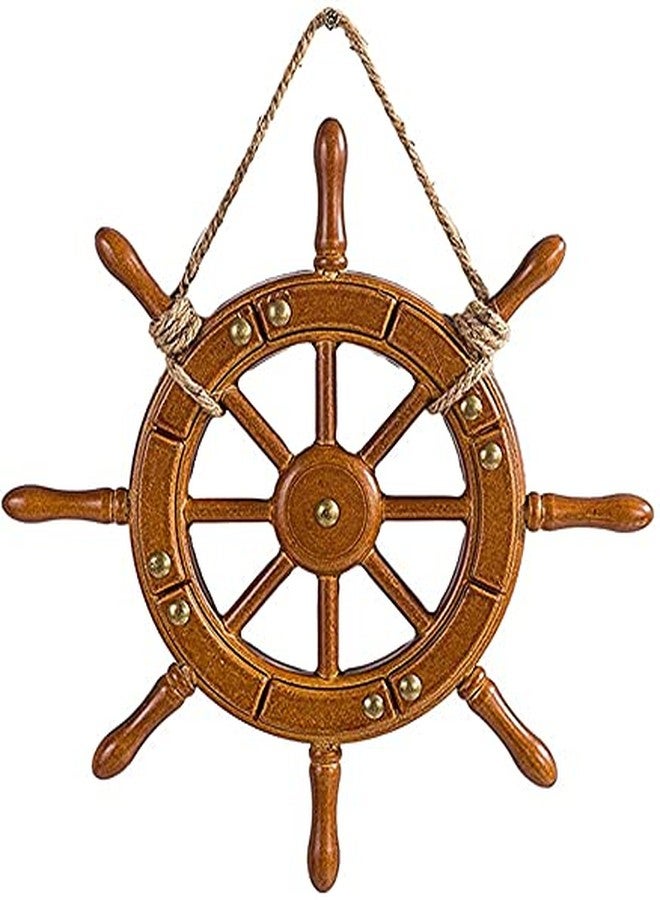 koTTIYA Mediterranean Theme Wood Ship Wheel Boat Ornament Decorative Nautical Beach Ship Wheel for Home Wall Party Decoration - 35cm - Image 1