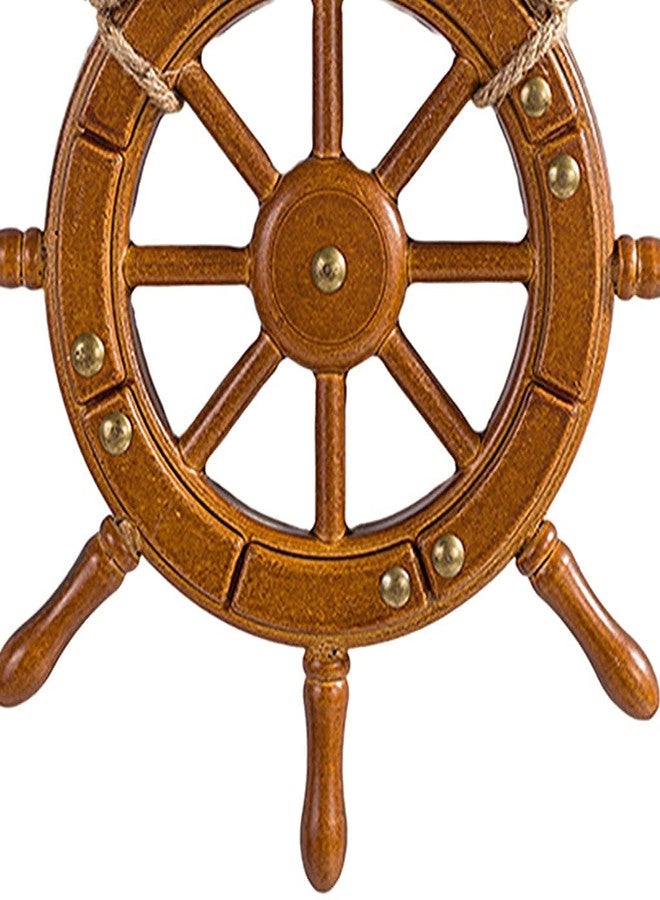 koTTIYA Mediterranean Theme Wood Ship Wheel Boat Ornament Decorative Nautical Beach Ship Wheel for Home Wall Party Decoration - 35cm - Image 2