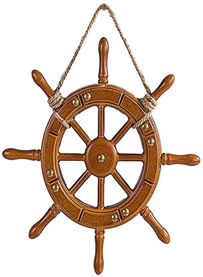 koTTIYA Mediterranean Theme Wood Ship Wheel Boat Ornament Decorative Nautical Beach Ship Wheel for Home Wall Party Decoration - 35cm - Image 3