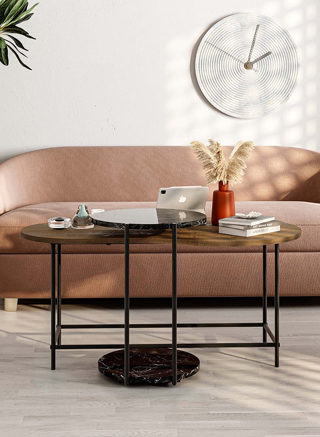 Mourah Home Cuddle Modern Coffee Table Nesting Table 2 Pieces Centre Table For Living Room With Metal Legs Versatile Design| Small Spaces Living Room Bedroom|53.8X102X58Cm | Brown/Marble Black- 2 Years Warranty - Image 1