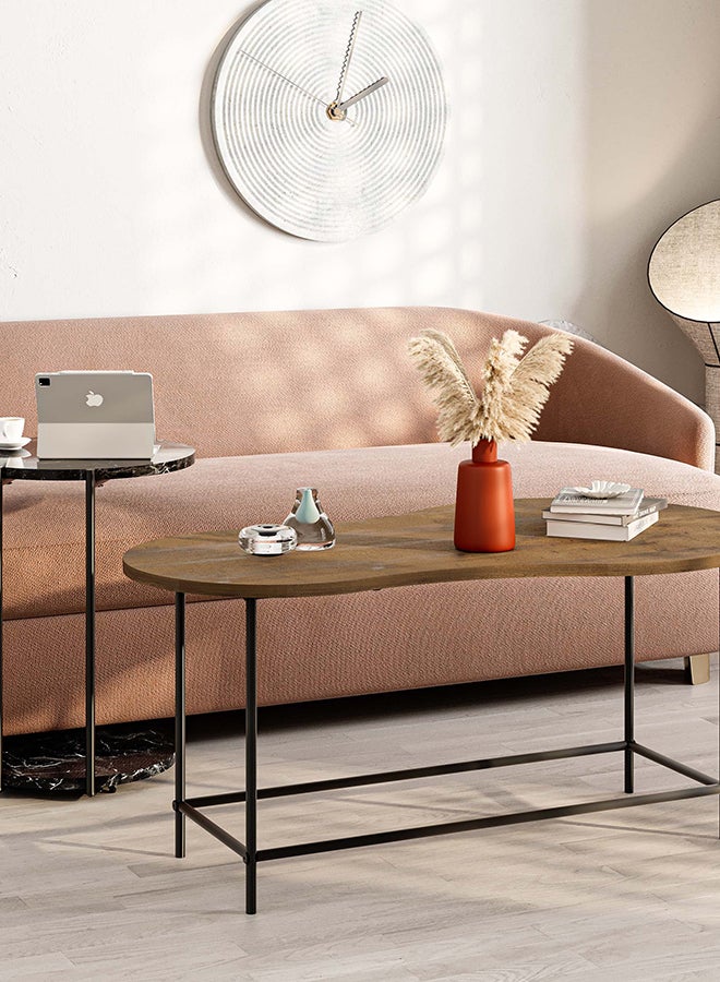 Mourah Home Cuddle Modern Coffee Table Nesting Table 2 Pieces Centre Table For Living Room With Metal Legs Versatile Design| Small Spaces Living Room Bedroom|53.8X102X58Cm | Brown/Marble Black- 2 Years Warranty - Image 2