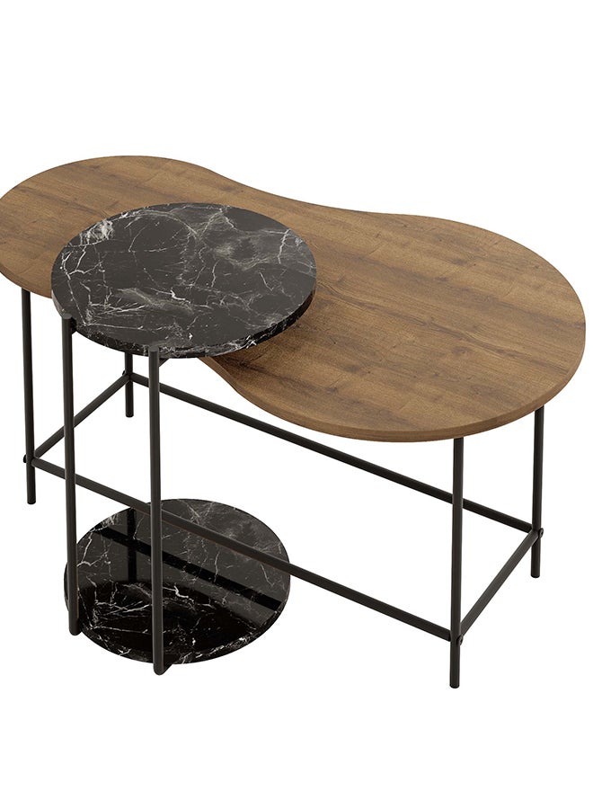 Mourah Home Cuddle Modern Coffee Table Nesting Table 2 Pieces Centre Table For Living Room With Metal Legs Versatile Design| Small Spaces Living Room Bedroom|53.8X102X58Cm | Brown/Marble Black- 2 Years Warranty - Image 4