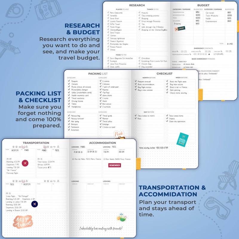 Clever Fox Travel Journal – Vacation & Trip Organizer with Budget Plan, Packing List, Travelling Expense Tracker, A5 (Mystic Blue) - Image 4