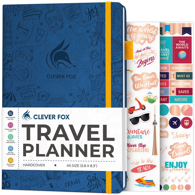Clever Fox Travel Journal – Vacation & Trip Organizer with Budget Plan, Packing List, Travelling Expense Tracker, A5 (Mystic Blue) - Image 1