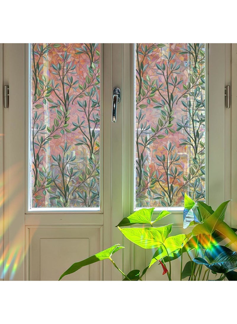 Window Privacy Film Stickers, Flower Anti-Collision Decorative Vines Leaves Double Sided Static Glass Window Clings Stickers for Home Room Bathroom Glass Windows(17.5 x 78.7 Inch) - Image 2