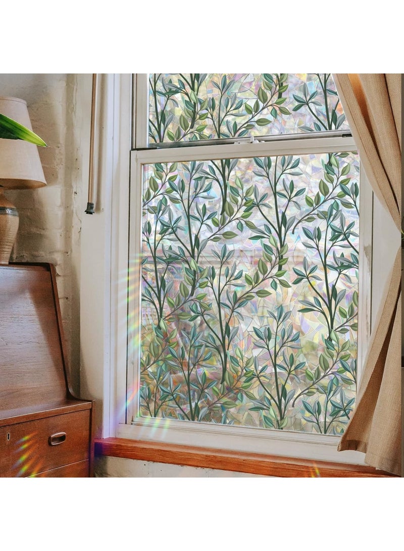 Window Privacy Film Stickers, Flower Anti-Collision Decorative Vines Leaves Double Sided Static Glass Window Clings Stickers for Home Room Bathroom Glass Windows(17.5 x 78.7 Inch) - Image 1