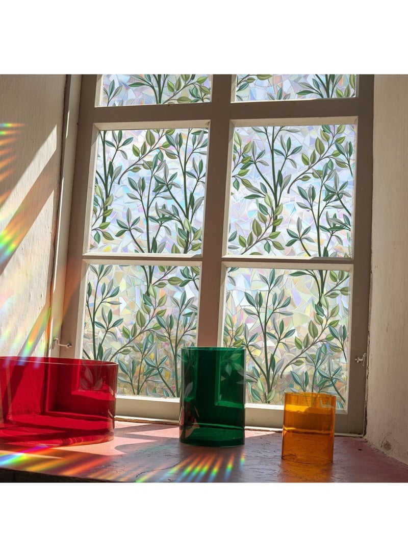 Window Privacy Film Stickers, Flower Anti-Collision Decorative Vines Leaves Double Sided Static Glass Window Clings Stickers for Home Room Bathroom Glass Windows(17.5 x 78.7 Inch) - Image 3