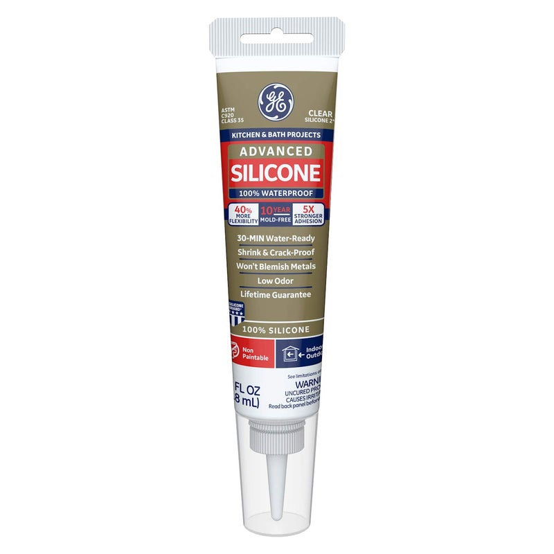 GE Sealants & Adhesives Advanced Silicone 2* Kitchen & Bath Sealant, 2.8oz, Clear - Image 1