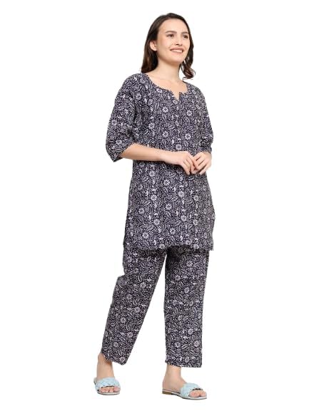 KBNBJ Cotton Printed Co Ord Set - Women's Night Dress & Pajama Set (Medium, Black) - Image 5
