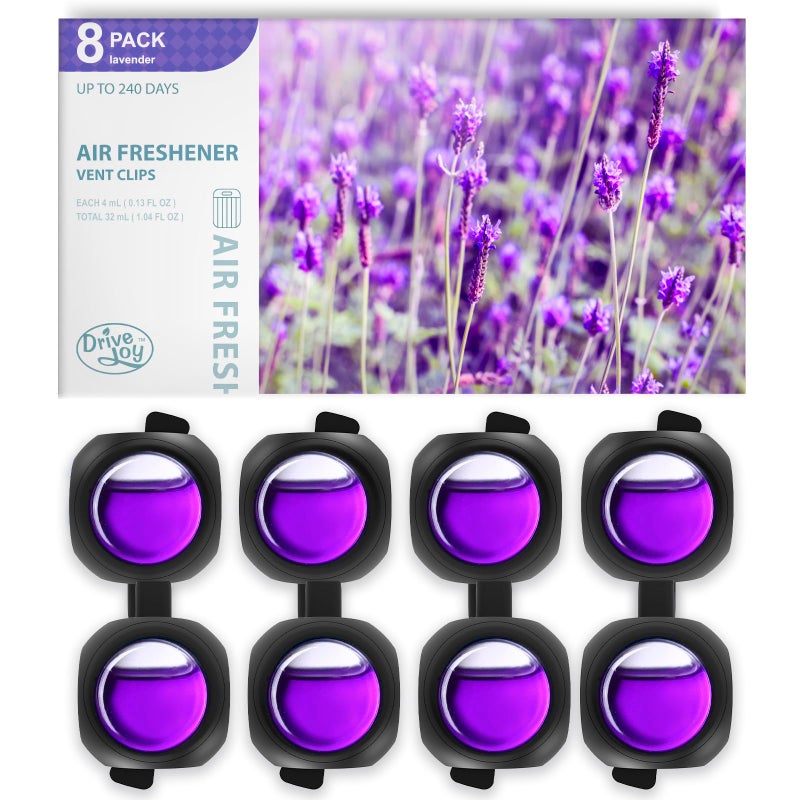 DRIVEJOY Car Air Freshener Vent Clips, 8 Pack, Provides Long-Lasting Scent, Up to 240 Days, Odor Eliminator (Lavender) - Image 1
