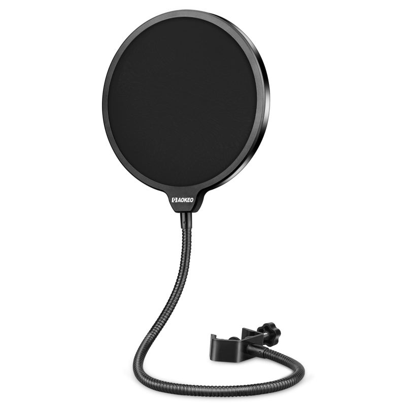 Aokeo Professional Microphone Pop Filter Mask Shield For Blue Yeti and Any Other Microphone,Mic Dual Layered Wind Pop Screen With Flexible 360Â° Gooseneck Clip Stabilizing Arm - Image 1