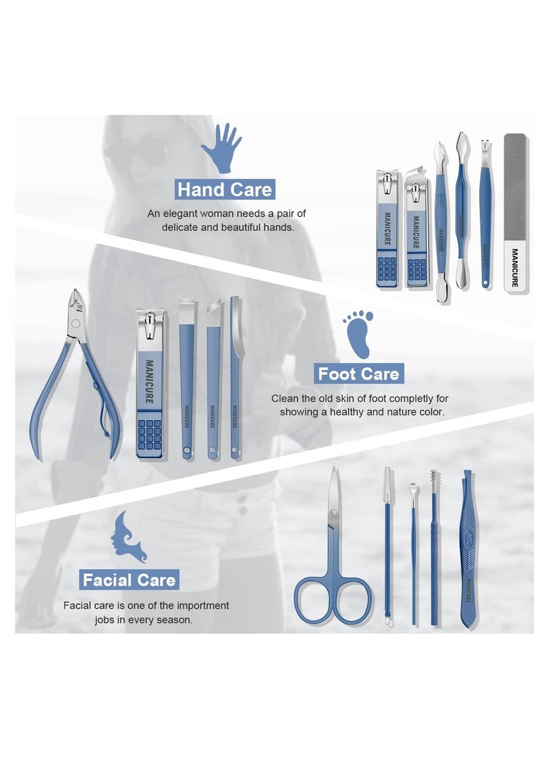 Generic Professional Nail Art Kit 16 Pieces Stainless Steel Nail Art Tools with Luxury Leather Travel Case for Thick Nails, Gift for Men and Women (Blue)  - Image 4