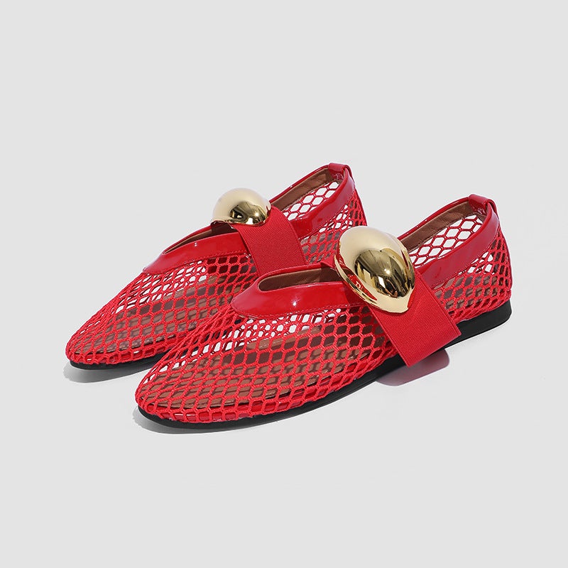 Niche Metal Mesh Flat Shoes Comfortable Hollow Shallow Mouth Breathable Single-Layer Shoes Summer Golden Ballet Shoes Mary Jane - Image 5