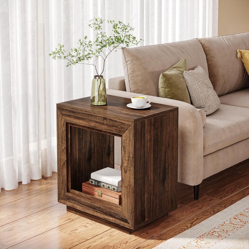 Tribesigns 60cm Coffee Table Rustic Wood Side Table, 2 Tiered Square End Table with Storage Shelf, Industrial Sofa Side Table for Living Room, Entrance (Rustic Brown,Set of One) - Image 1