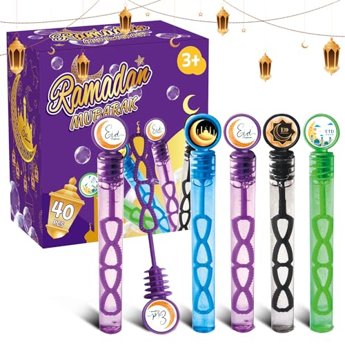 Aviski 40Pcs Eid/Ramadan Mubarak Bubble Wands, Mini Bubble Wands for Eid Party Favors, Islamic Gift Toys for Girls Boys Kids Toddler Adults, Party Bag Stuffers Goodie Bag Filler, Classroom Prizes - Image 1