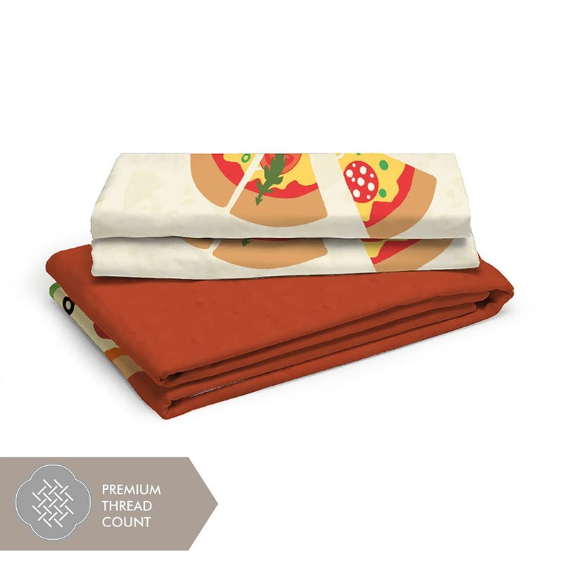 BOUTIQUE LIVING BOUTIQUE LIVING 100 Cotton Bedsheet for Single Bed with Pillow Cover 200 TC CreamRed Pizza Pattern Rock Room Collection Light Weight Breathable Moisture Absorbent All Season Comfort - Image 4