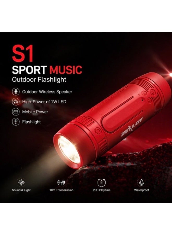 ZEALOT S1 LED Flashlight with Bluetooth Speaker & Power Bank, Outdoor Waterproof Torch with FM Radio – Portable Rechargeable (Red/Cyan) - Image 2