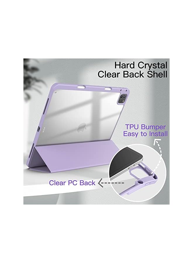 Jetech Case For Ipad Pro 12.9-Inch (2022/2021/2020/2018) With Pencil Holder, Clear Transparent Back Shell Slim Stand Shockproof Tablet Cover, Auto Wake/Sleep (Light Purple) - Image 3