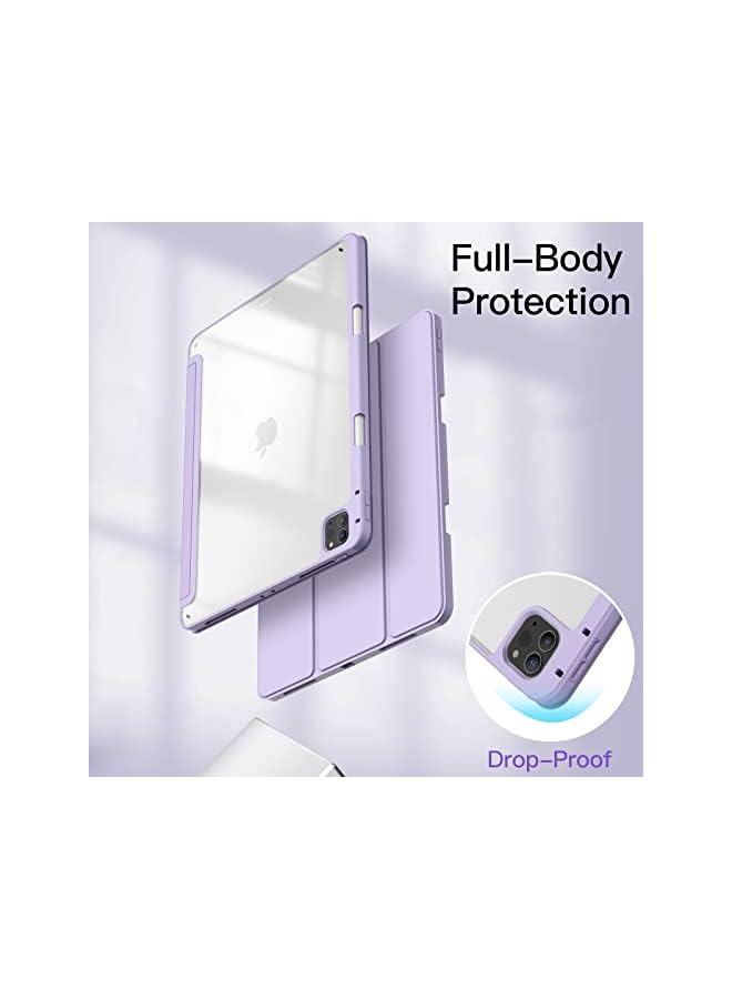 Jetech Case For Ipad Pro 12.9-Inch (2022/2021/2020/2018) With Pencil Holder, Clear Transparent Back Shell Slim Stand Shockproof Tablet Cover, Auto Wake/Sleep (Light Purple) - Image 4