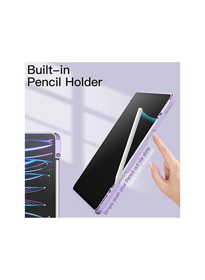 Jetech Case For Ipad Pro 12.9-Inch (2022/2021/2020/2018) With Pencil Holder, Clear Transparent Back Shell Slim Stand Shockproof Tablet Cover, Auto Wake/Sleep (Light Purple) - Image 5