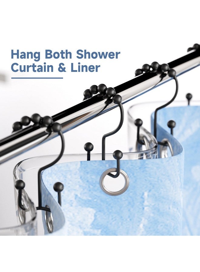 Titanker Black Shower Curtain Hooks Rings, Rust-Resistant Metal Double Glide Shower Hooks for Bathroom Shower Rods Curtains, Set of 12 Hooks - Matte Black - Image 2
