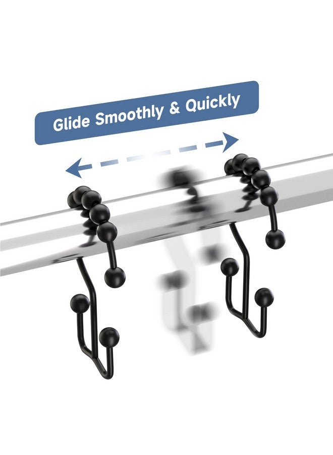 Titanker Black Shower Curtain Hooks Rings, Rust-Resistant Metal Double Glide Shower Hooks for Bathroom Shower Rods Curtains, Set of 12 Hooks - Matte Black - Image 3