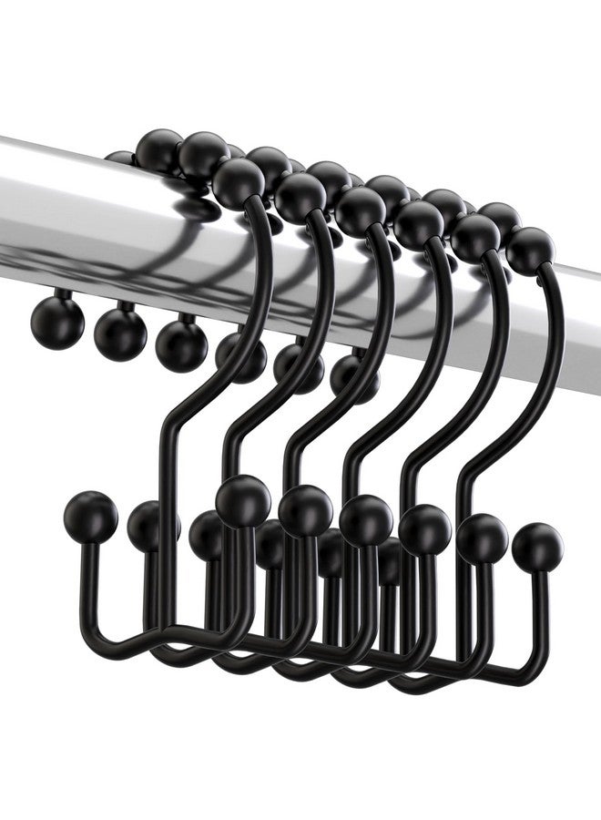 Titanker Black Shower Curtain Hooks Rings, Rust-Resistant Metal Double Glide Shower Hooks for Bathroom Shower Rods Curtains, Set of 12 Hooks - Matte Black - Image 1