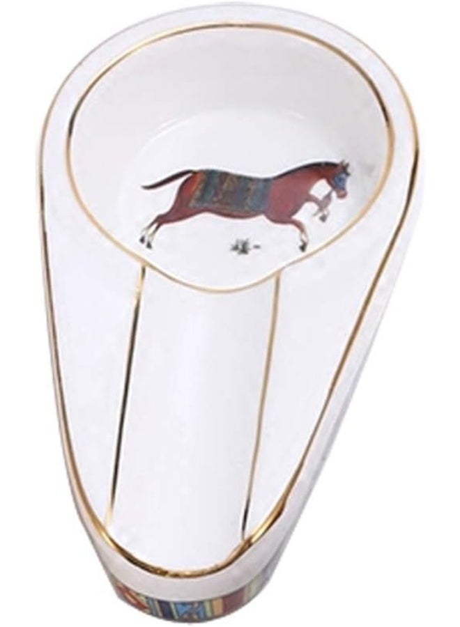 Hemingway Luxury Ceramic Cigar Ashtray with Horse Artwork – Single Cigar Rest Oval Design, Small White Decorative Ash Tray - Image 1