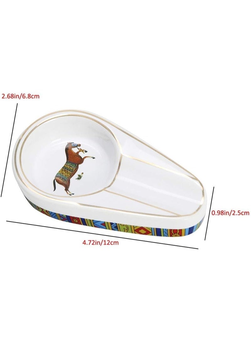 Hemingway Luxury Ceramic Cigar Ashtray with Horse Artwork – Single Cigar Rest Oval Design, Small White Decorative Ash Tray - Image 5