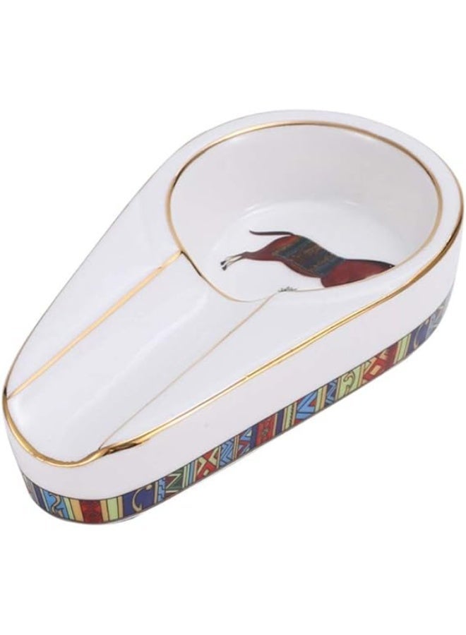 Hemingway Luxury Ceramic Cigar Ashtray with Horse Artwork – Single Cigar Rest Oval Design, Small White Decorative Ash Tray - Image 4