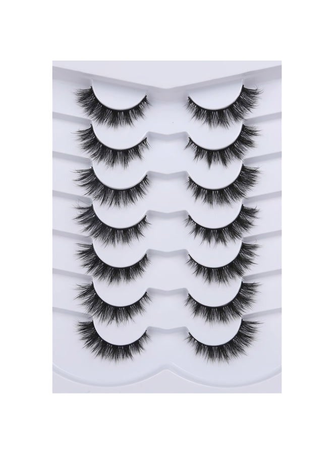Pooplunch False Eyelashes Cat Eye Lashes Natural Short 8D Fluffy Wispy Faux Mink Lashes Wispies Fake Eyelashes 7 Pairs Multipack - Image 1