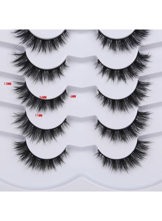 Pooplunch False Eyelashes Cat Eye Lashes Natural Short 8D Fluffy Wispy Faux Mink Lashes Wispies Fake Eyelashes 7 Pairs Multipack - Image 2
