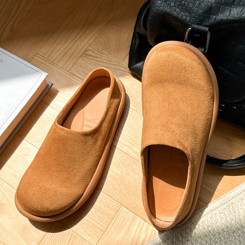Commuter Casual Shoes Versatile Soft Surface Men'S Half Slippers Small Potato Big Toe Mule Shoes Leather Sandals - Image 3