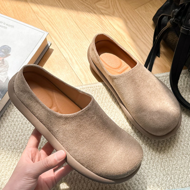 Commuter Casual Shoes Versatile Soft Surface Men'S Half Slippers Small Potato Big Toe Mule Shoes Leather Sandals - Image 1
