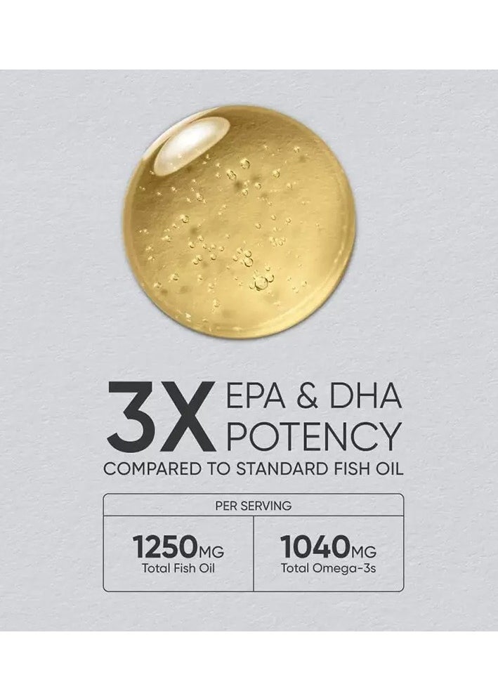 Omega-3 Triple Strength 1250 Mg Made With Alaskaomega With Triglyceride Epa And Dha Heart Brain And Joint Support 90 Softgels